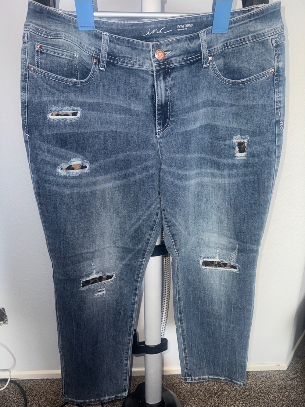 INC International Concepts Faded Blue Distressed Boyfriend Jeans